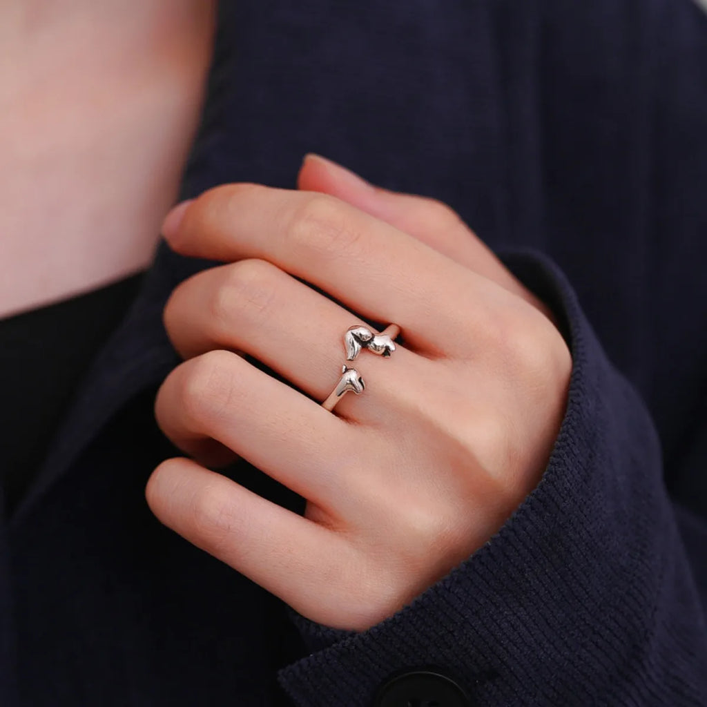 New Cute Dachshund Dog Simple Silver Adjustable Rings Original Open Sausage Dog Pet Rings for Women Vintage Animal Jewelry Qme