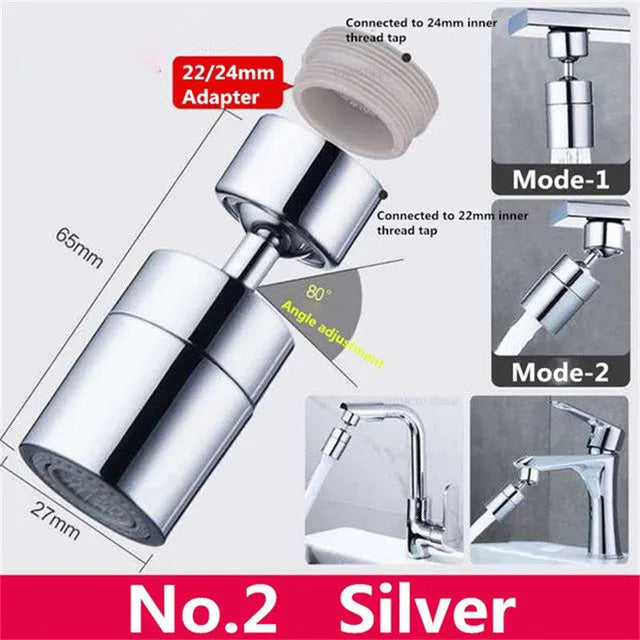 360° Rotary Kitchen Faucet Spray Head Filter washbasin Splash proof Adapter 2 Mode adjustable Kitchen Sink Faucet Aerator Qme Silver Long