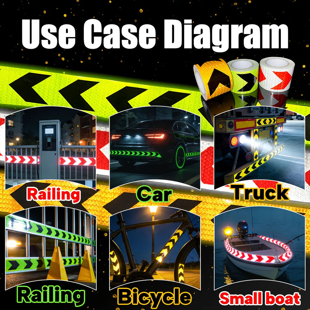 4Inch Waterproof Arrow Reflective Tape Safety Caution Warning Stickers Conspicuity Reflectors for DIY Car Truck Vehicle Warning Qme