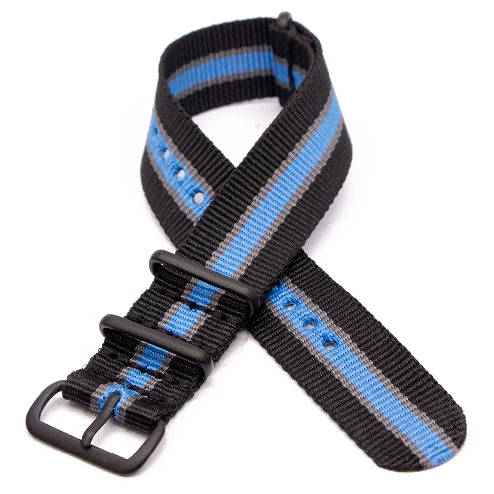 Sports Watch Band Nylon Strap Stainless Steel Black Frosted Buckle Adjustable 18MM 20MM 22MM 24MM Unisex Replacement Wristband Qme