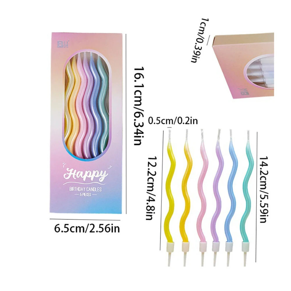 Six Birthday Candles In Various Colors, Including Curved, Rotating, Spiral Cakes, For Baking Party Qme