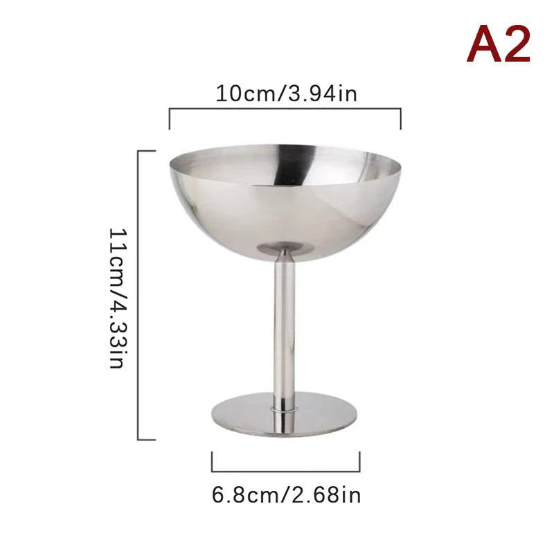 Stainless Steel Goblet Cup Durable Ice Cream Dessert Salad Bowl Fruit Qme A2
