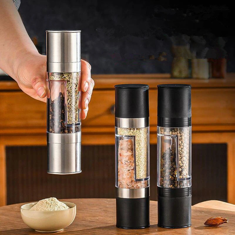 Salt And Pepper Grinder 2 in 1 Manual Stainless Steel Salt Pepper Mills With Adjustable Plastic Grinding Spice Mill Kitchen Tool Qme