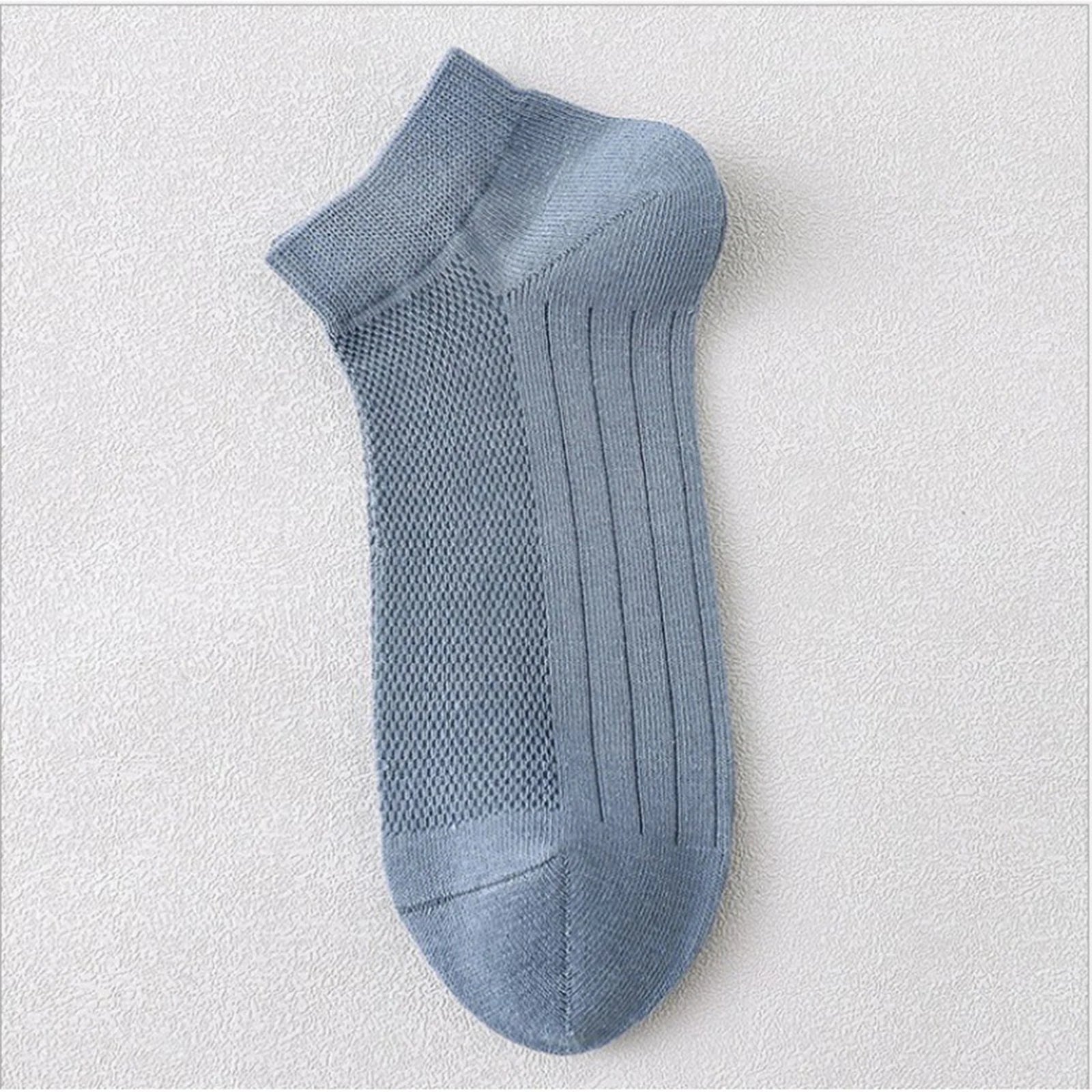 Men's Summer Breathable Sweat Absorbing Thin Mesh Sports Socks Solid Color Casual Elastic Soft and Comfortable Low Cut Socks Qme Blue One Size