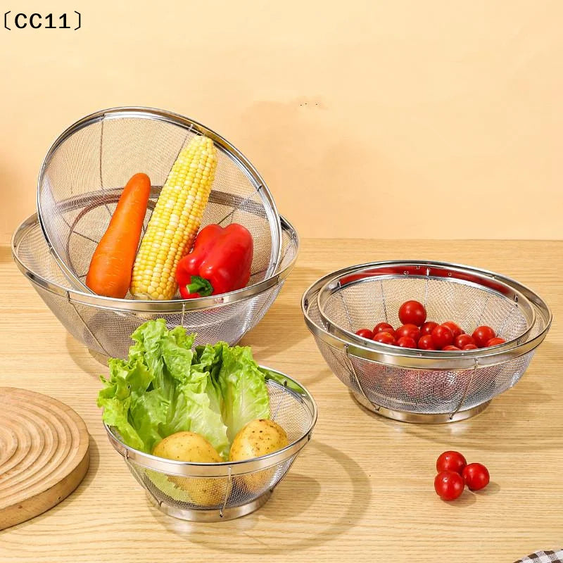 Stainless Steel Rice Washing Sieve Fine Mesh Basket Kitchen Colander Qme