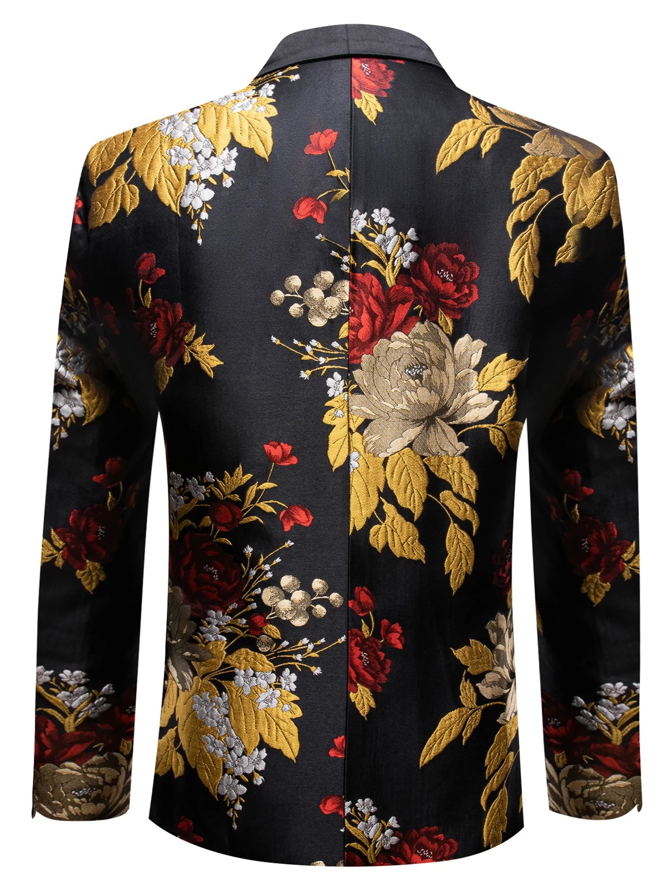 Men's Black Gold Red Floral Jacquard Shawl Lapel Blazer Single Breasted Tuxedo Jacket Suit Coat for Wedding Prom Party Outerwear Qme