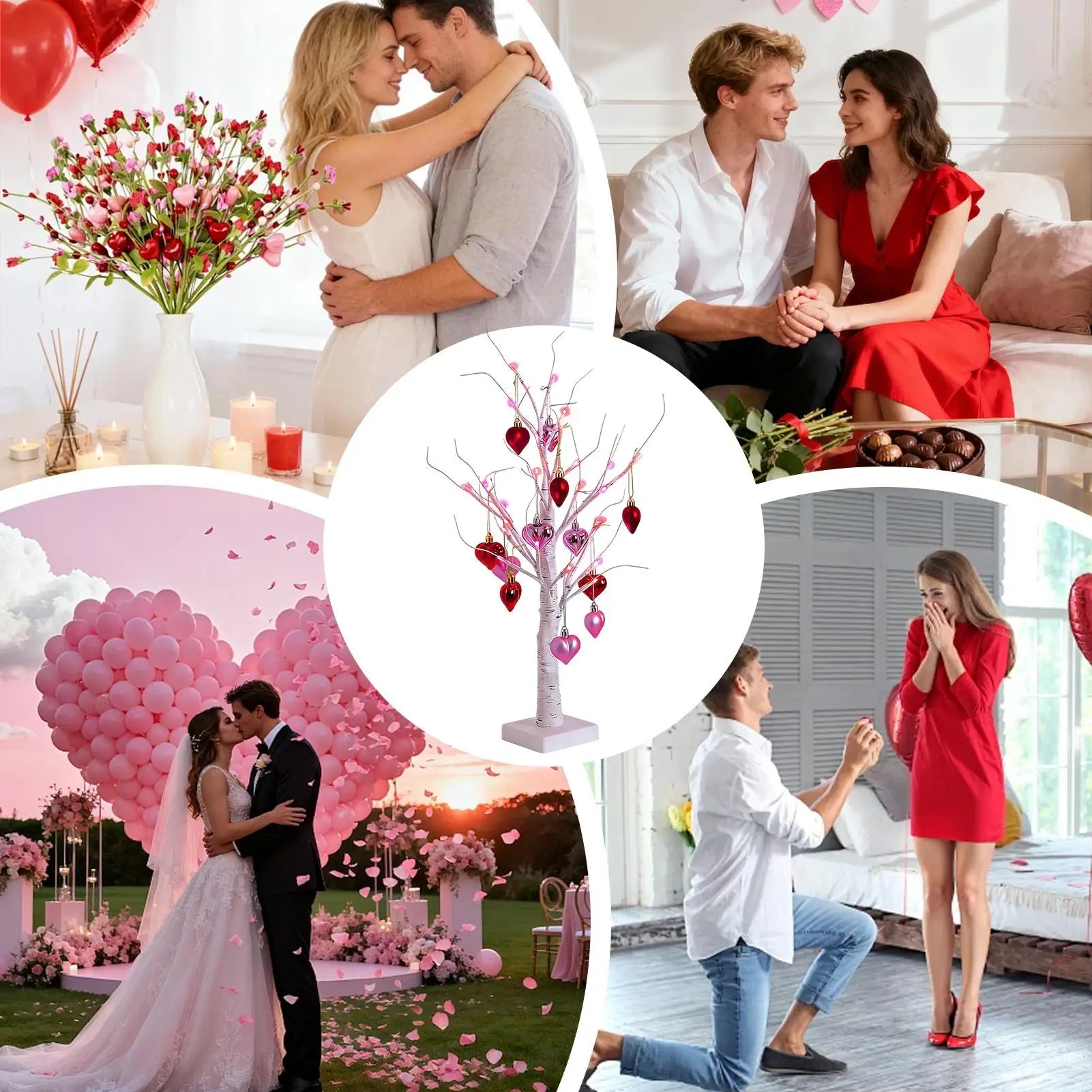 Valentines Lights 60cm Artificial Birches Centerpiece with Heart Ornaments USB Plug-In/Battery Operated Valentine Tree Lights Qme