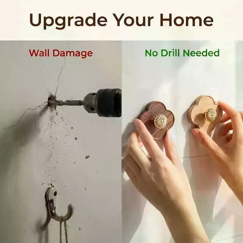 Wood Grain Wall Hook No Drill 3s Installation 3KG Load Capacity For Bathroom Kitchen Home Use Qme