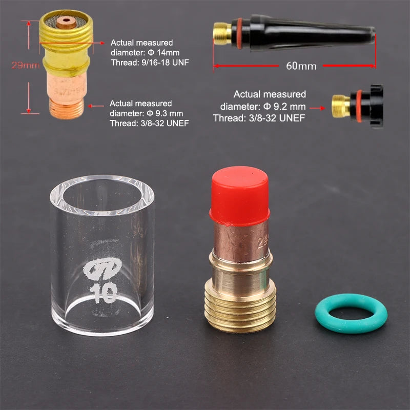 10Pcs TIG Welding Torch Set Glass Cup Kit Welding Nozzles Kit For WP-17/18/26 Welding Torch Accessories Soldering Supplies. Qme