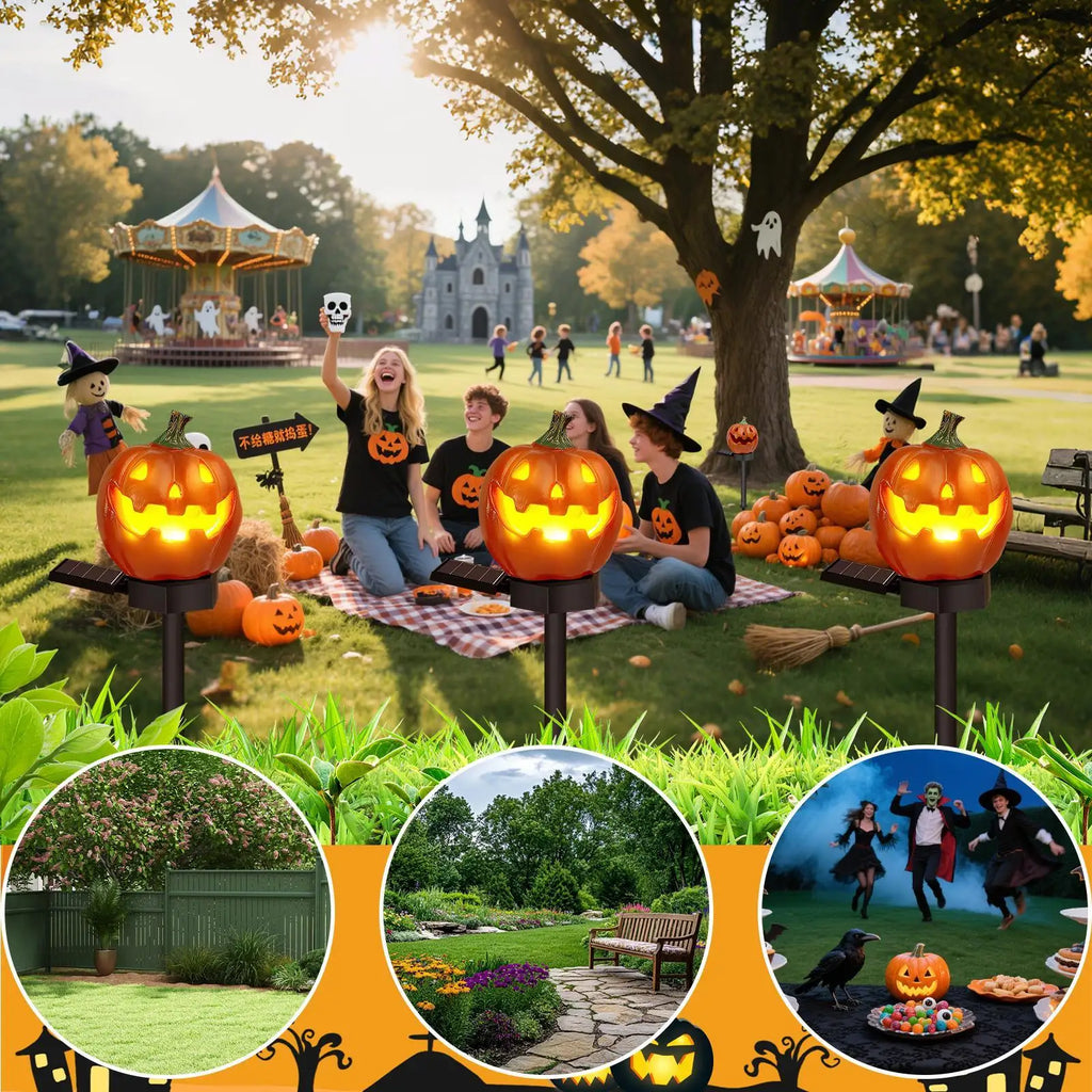 Stake Lights Solar Powered Pumpkin Shape Pathway Halloween Lantern Qme