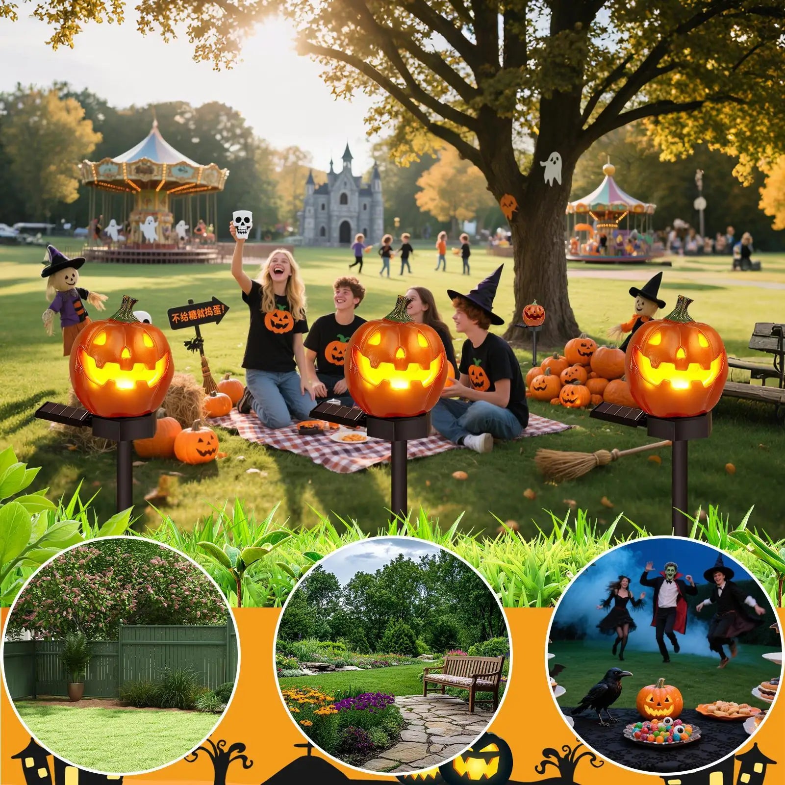 Stake Lights Solar Powered Pumpkin Shape Pathway Halloween Lantern Qme