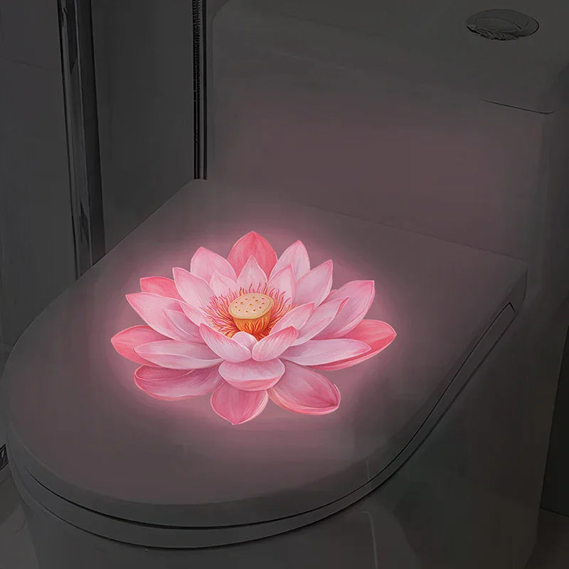 Glow-in-the-Dark Flower Toilet Sticker Luminous Toilet Decal Removable Self-Adhesive Home Decor Stickers For Bedroom Living Room Qme