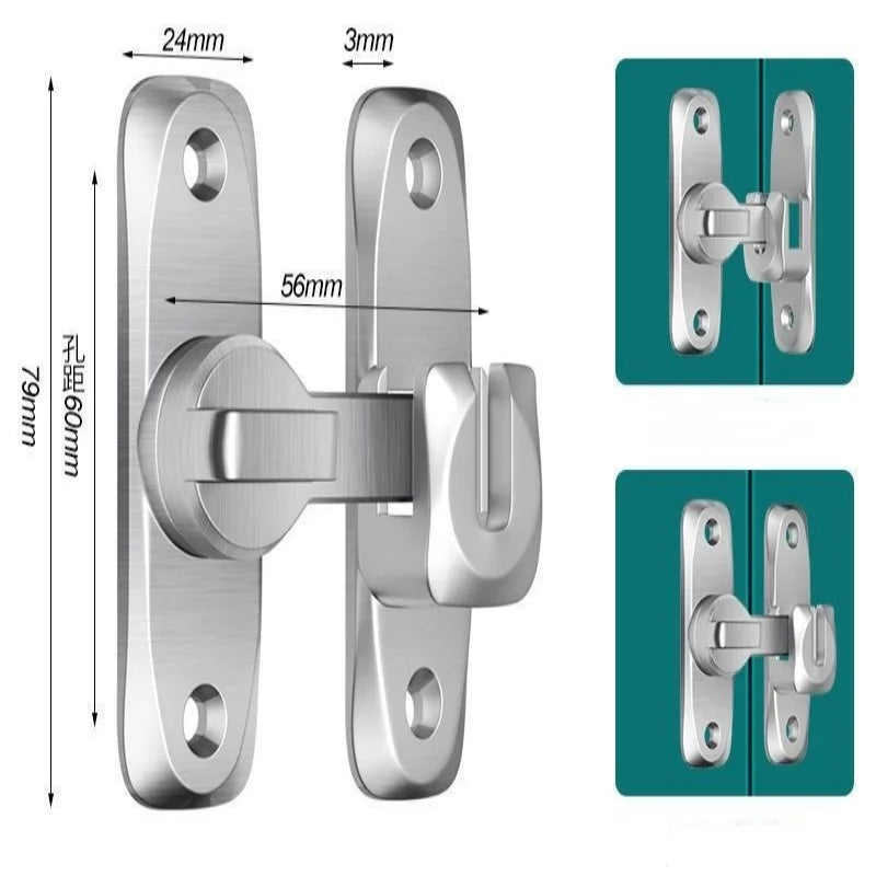 Non Perforated 90 Degree Barn Door Lock Sliding Door Lock Pin Buckle Kids Safety Alloy Locks Bolt Hooks Sliding Gate Buckles Qme silvery 1 set