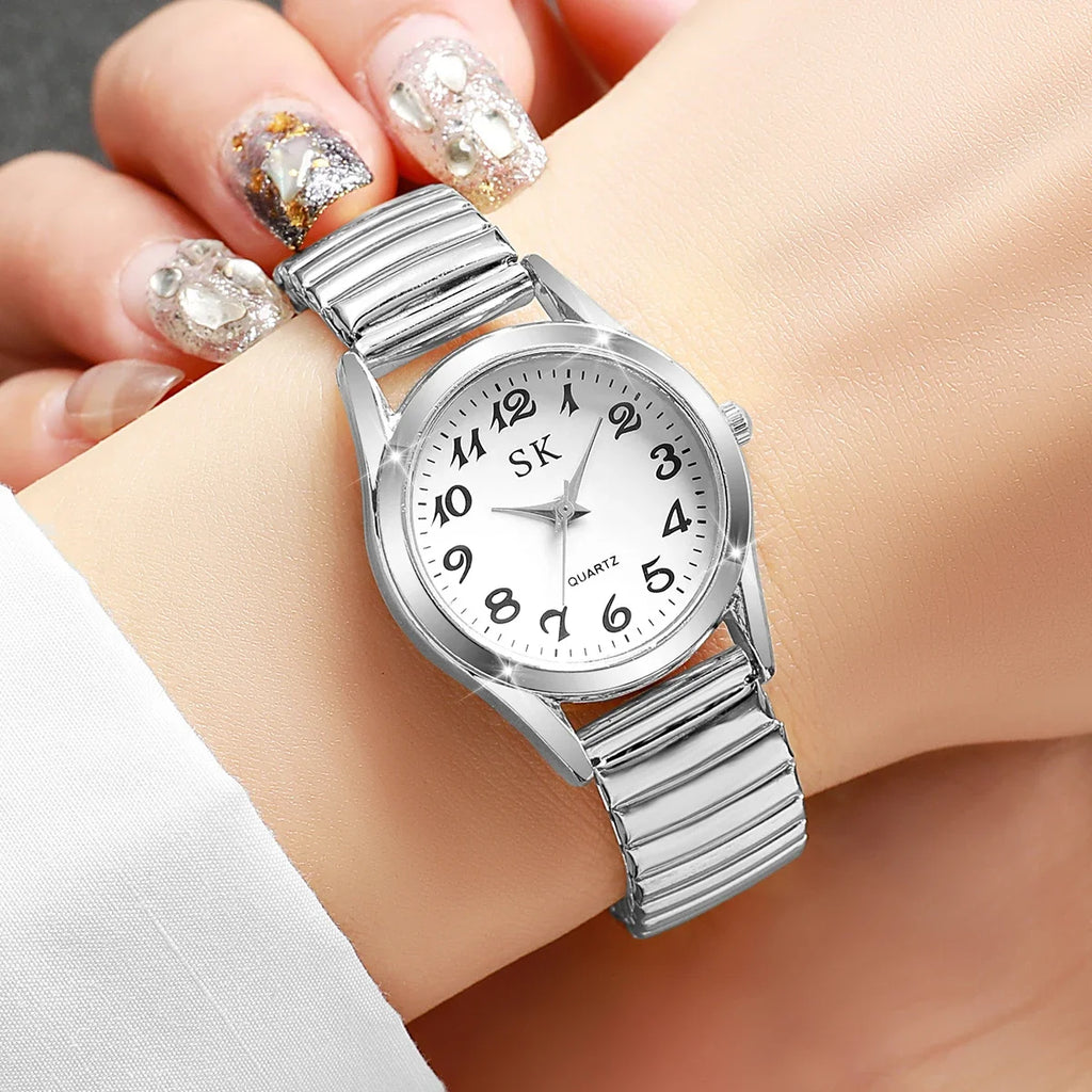 3 pçs/set relógios femininos moda pequeno mostrador liga elástica relógio de quartzo meninas reloj mujer (sem caixa) Qme