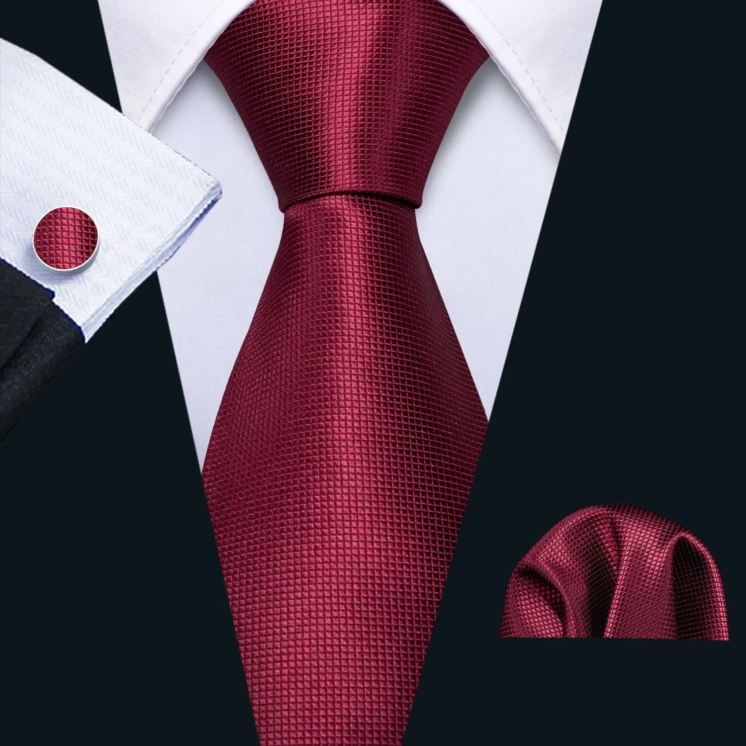 Professional Mens 3-Piece Suit Set: Necktie, Pocket Square & Cufflinks, Classic Design for Wedding Qme DPTH-HT-LDSN0430