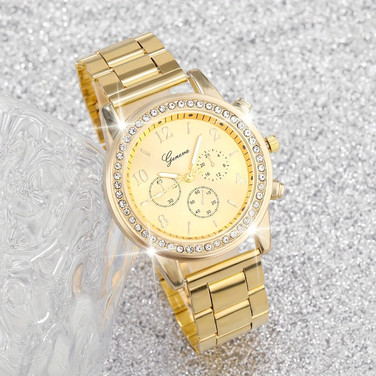 Elegant Women'S Quartz Watch & Jewelry Set - 2pcs, Swiss Movement, Zinc Alloy Band, Round Case, Digital Display Jewelry Qme