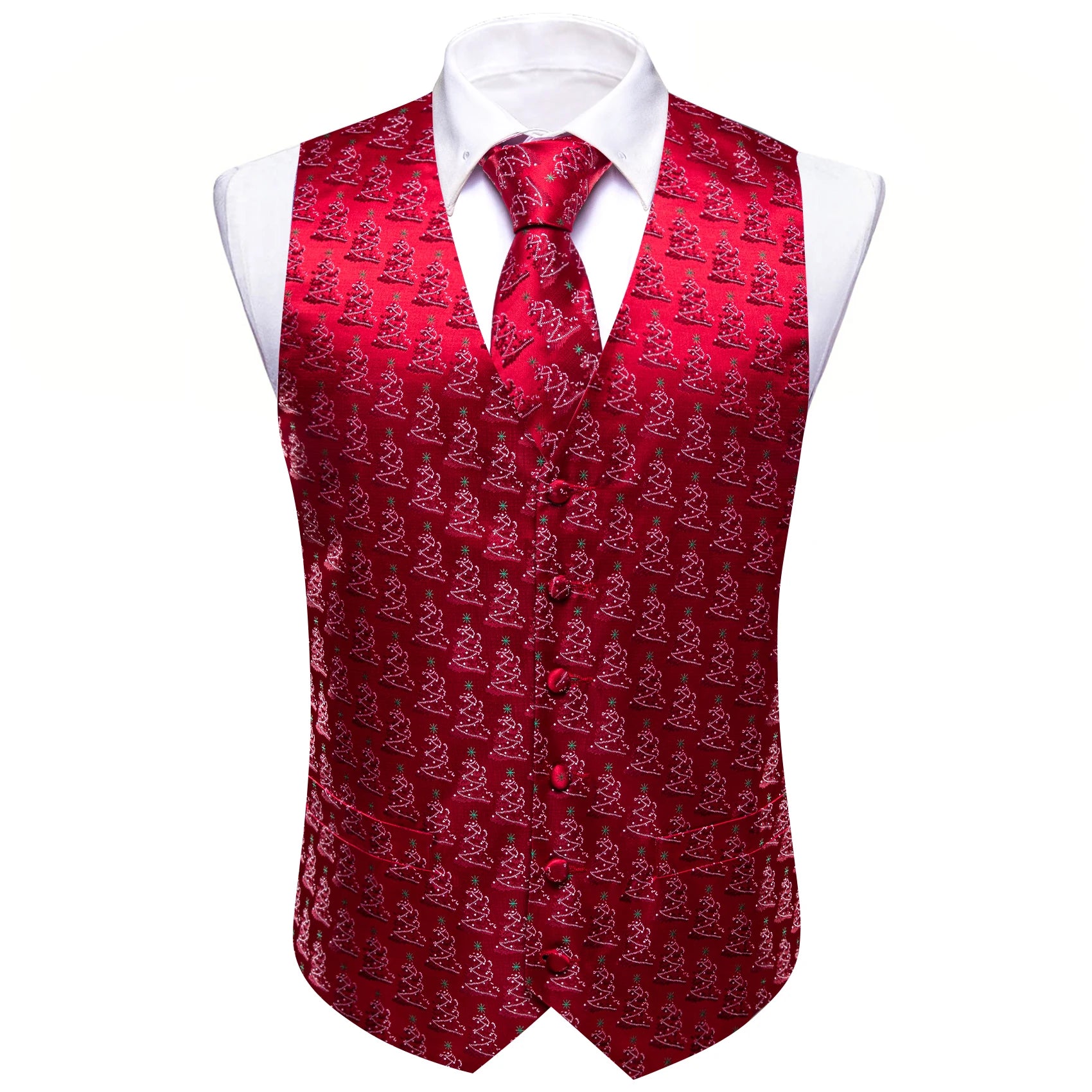 Christmas Colorful Men Vest Tie Pocket Square Cufflinks Set 4 Pieces Xmas Wedding Party Suit Accessories Gifts for Dad Boyfriend Qme