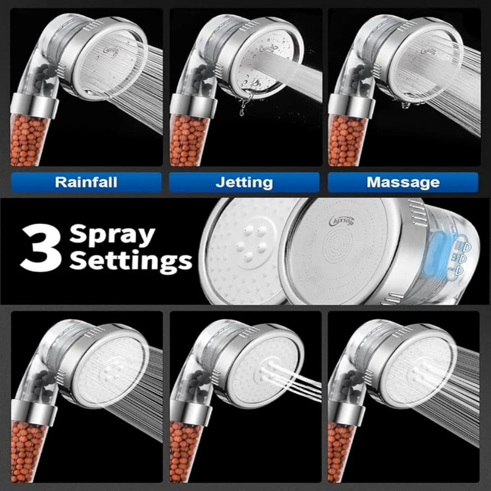 New 3-speed Shower Head High Pressure Negative Ion Water Purification Filtration Hard Water Softening Filter Shower Accessories Qme