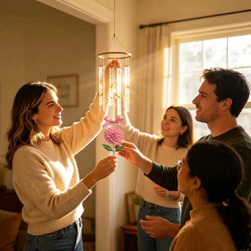 Flower Suncatcher Acrylic Metal Flower Pendant Stained Suncatcher Hanging Ornaments for Wall Balcony Garden Porch Living Room Qme