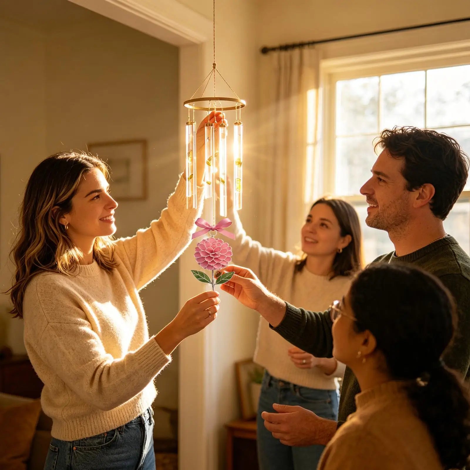 Flower Suncatcher Acrylic Metal Flower Pendant Stained Suncatcher Hanging Ornaments for Wall Balcony Garden Porch Living Room Qme