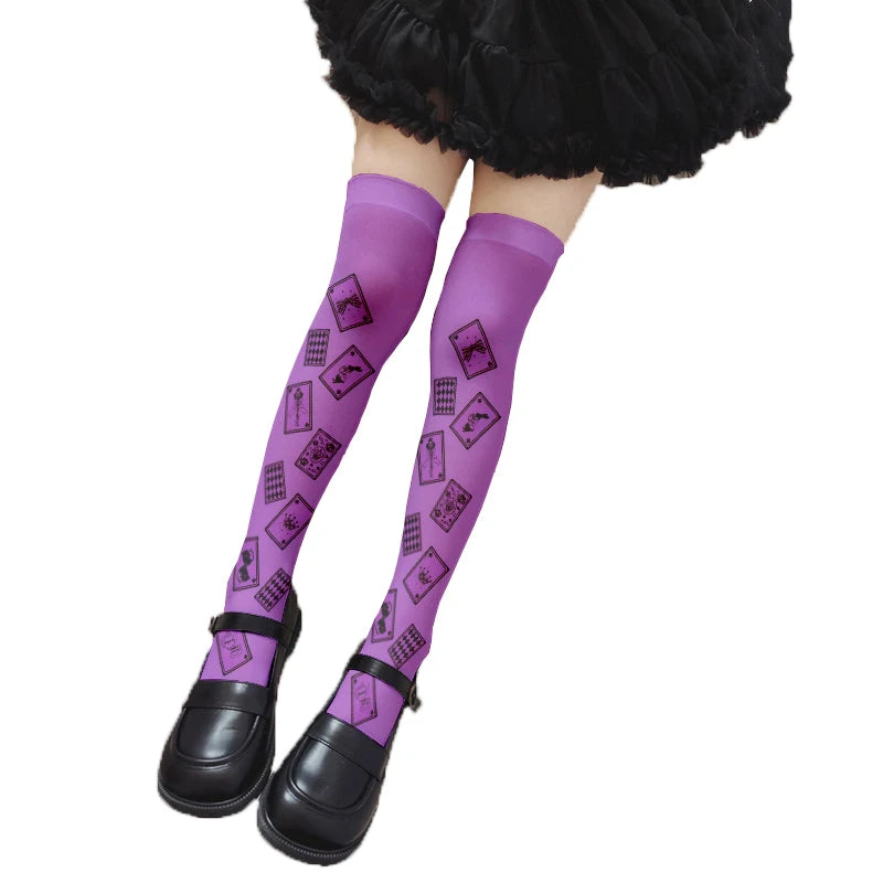 Cute Pink Princess Lolita Over Knee Stockings Love Bow Printed Girl