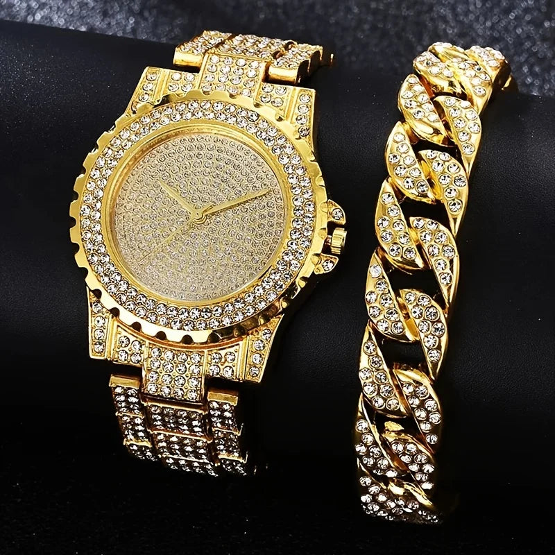 2pcs alloy watches women's watches fancy women's watches jewelry exquisite fashion women's watches Qme Golden Set