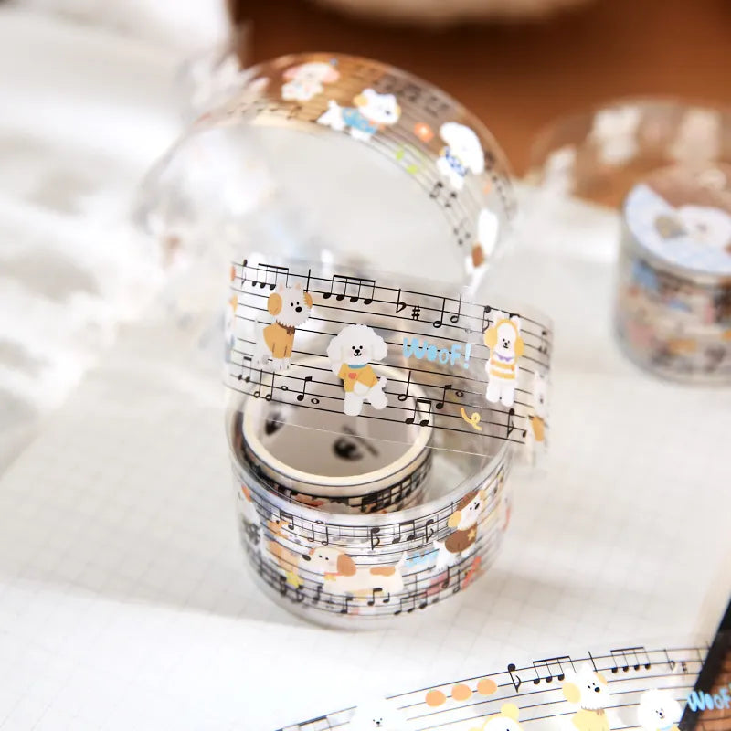 1 Roll Cute Pets Music Score Theme PET Tape for Scrapbooking DIY Collage Phone Case Notebook Decoration Qme