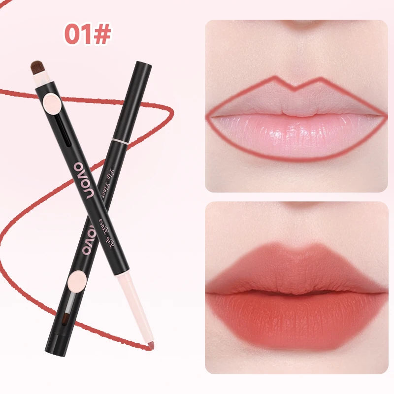 Double-Ended Lip Liner Pen, Lipstick, Long-Lasting Matte Finish, Waterproof, Easy To Apply, No Clumping, Full Coverage Qme 01
