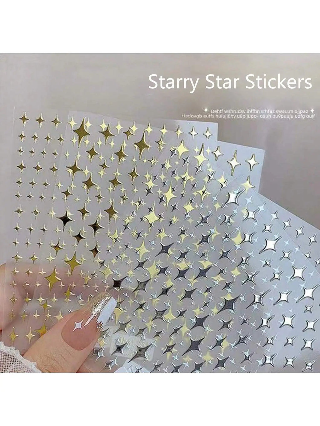 Starry Star Stickers Nail Adhesive Art Gold Silver Black Stamping Qme