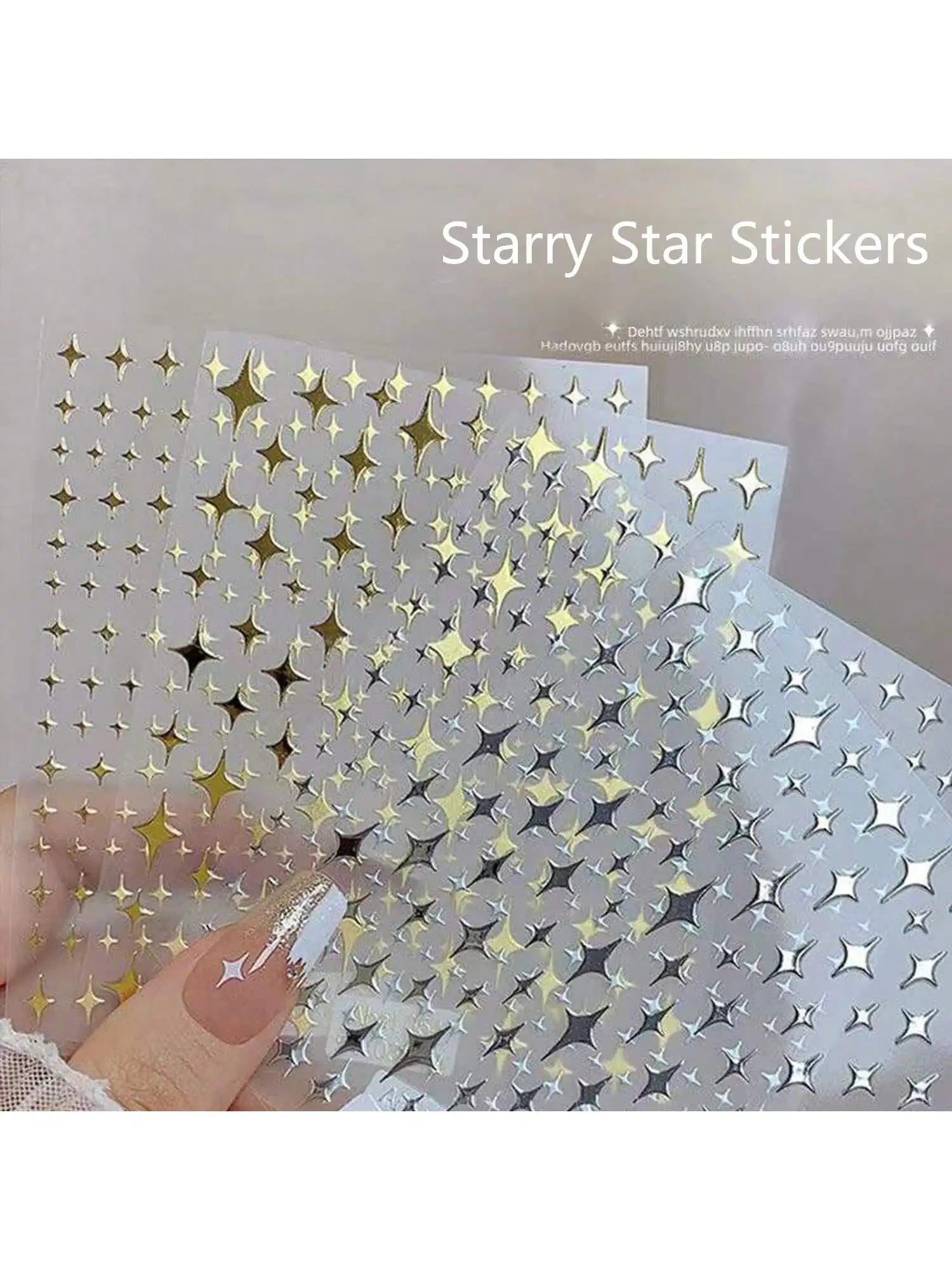 Starry Star Stickers Nail Adhesive Art Gold Silver Black Stamping Qme