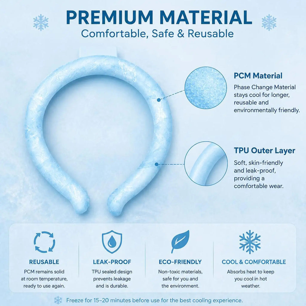 Wearable Neck Cooler - Reusable Cooling Tube for Summer Freeze Activated Neck Sleeve Hot Weather Relief for Outdoor Work/Travel Qme