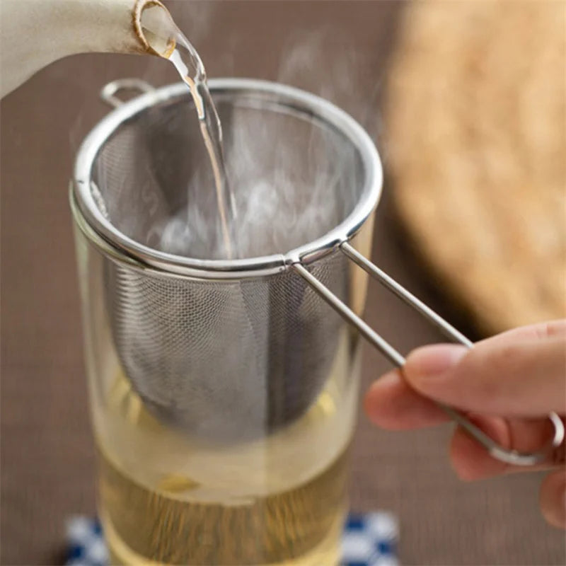 Tea Infuser With Handle Fine Mesh Reusable Tea Leaf Strainer Coffee Flour Filter Handheld Sieve For Teapot Kitchen Accessories. Qme 1PC