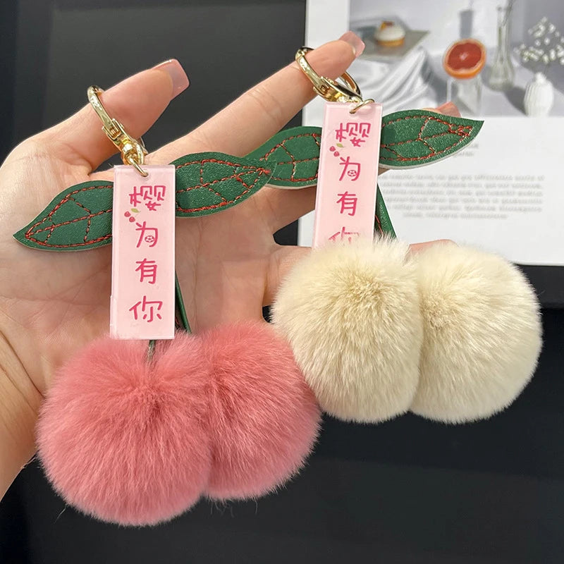 Lovely Cherry Plush Ball Keychain Cartoon Car Key Charm Ideal Qme
