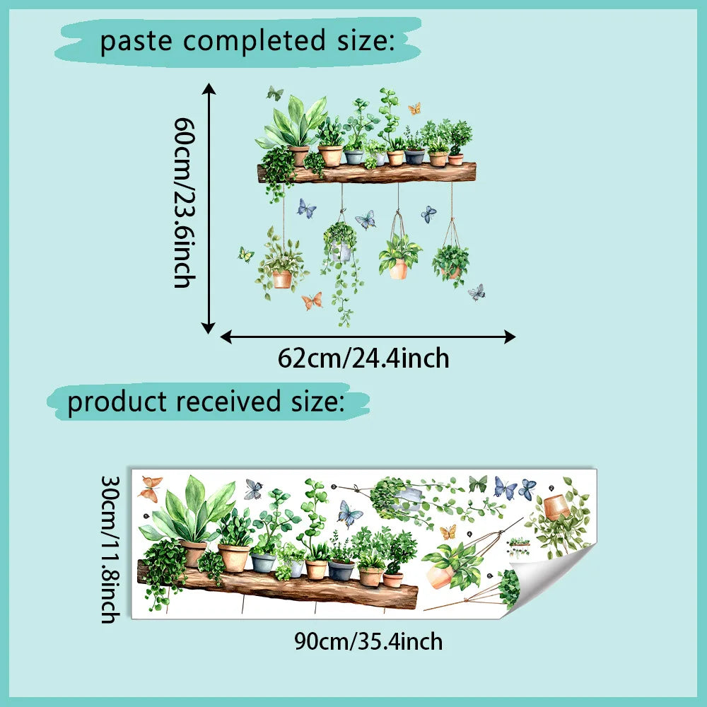 3D Potted Green Plant Shelf Wall Decals Botanical Tropical Succulent Qme 30x90cm
