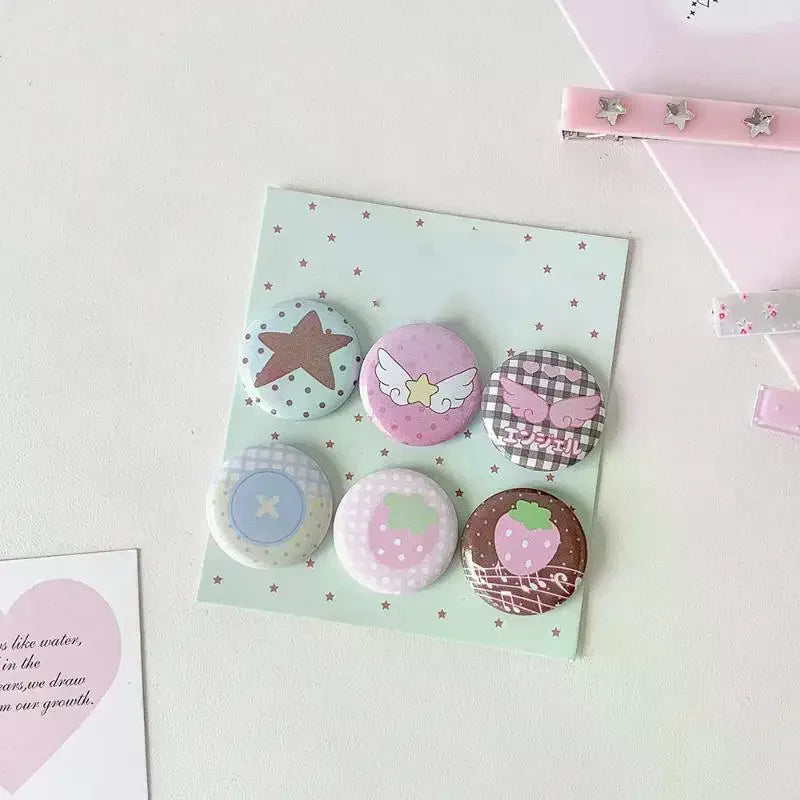 6Pcs Retro Cute 25mm Mini Cartoon Button Badge Kawaii Girls Kids Backpack Pencil Bag DIY Decorative Brooch Pins Qme