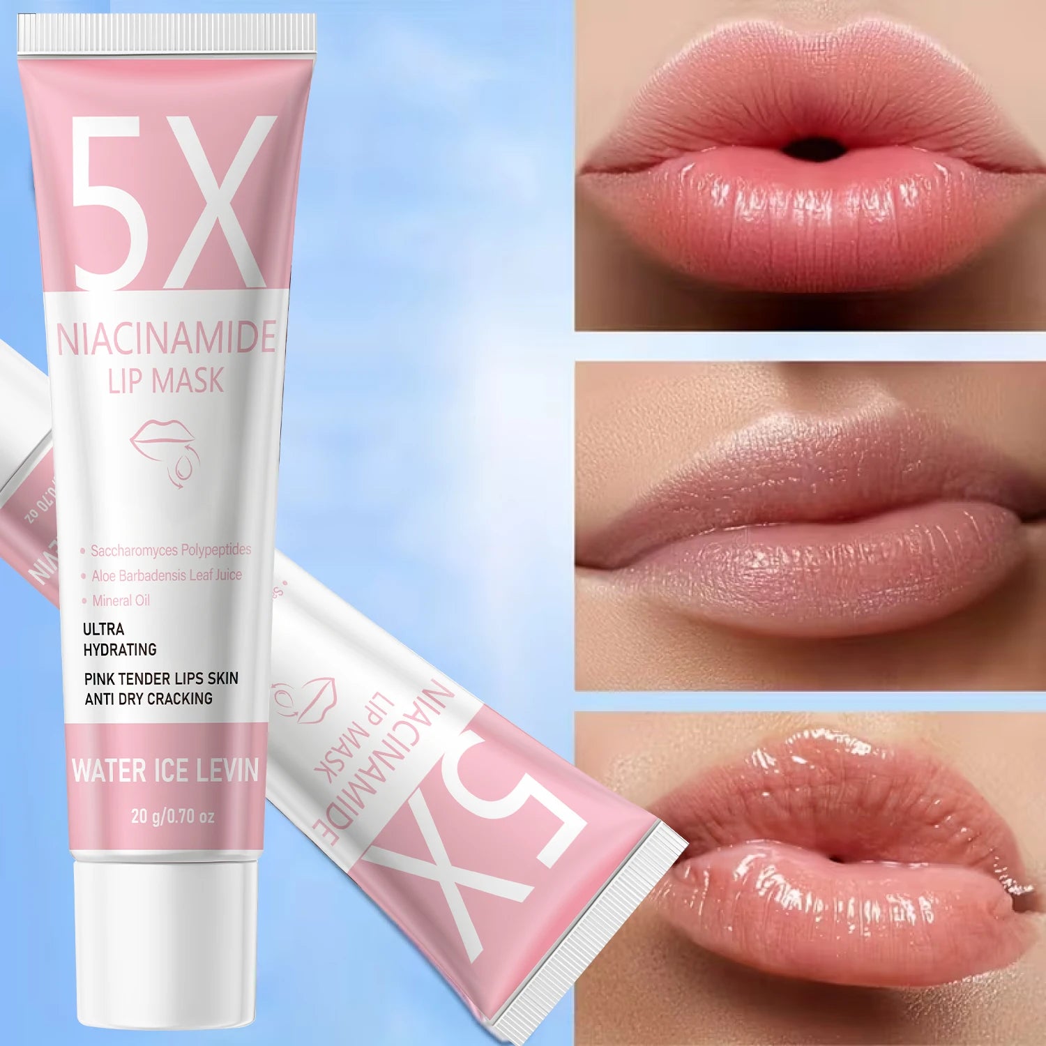 5X Niacinamide Lip Mask, Ultra Hydrating Anti-Dry Crack, with Saccharomyces Polypeptides & Aloe, Soft Pink Tender Lips Qme