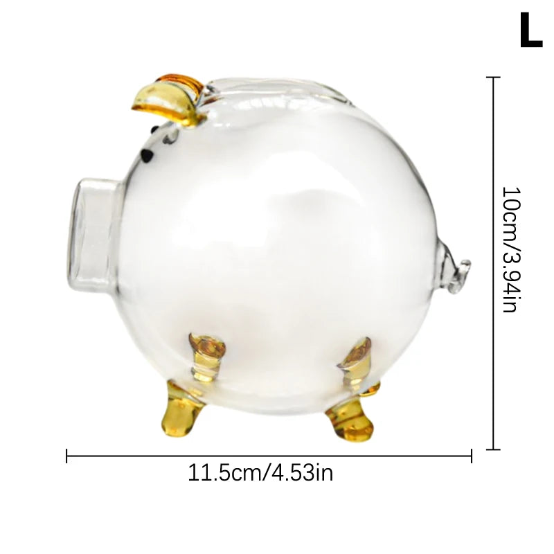 Gold Glass Pig Ornaments Portable Coin Bank Saving Box Mini Money Jar Qme L
