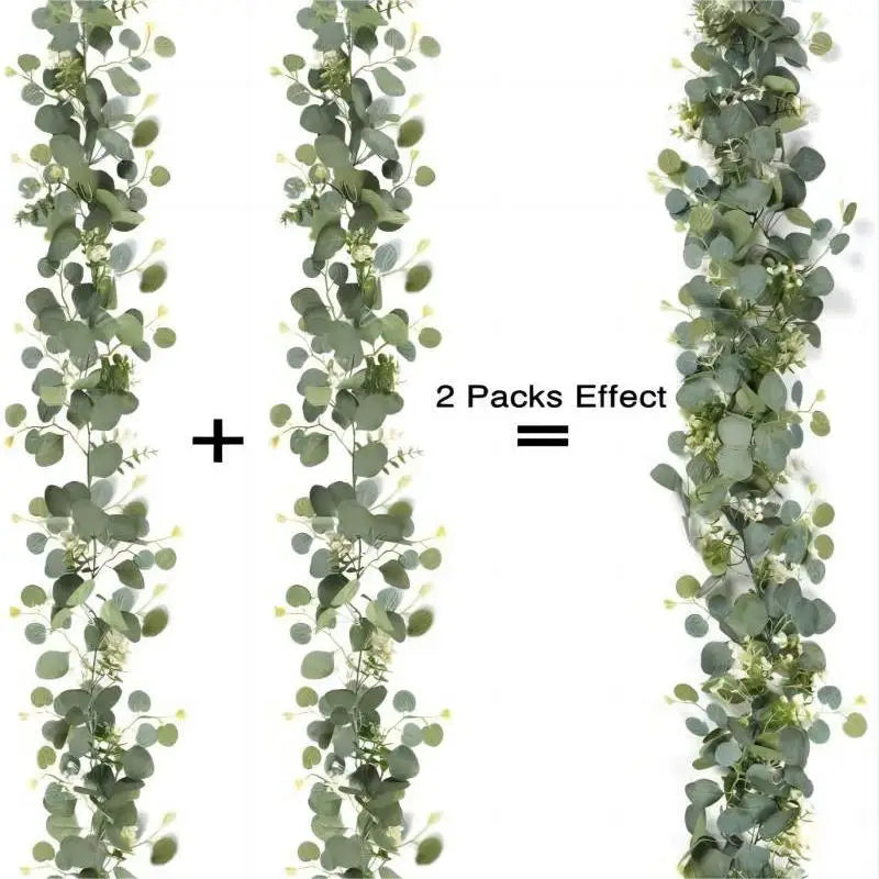 1pcArtificial Eucalyptus Leaves Greenery Garland Faux Plant Spring Vines with White Flowers Berries for Wedding Home Party Decor Qme