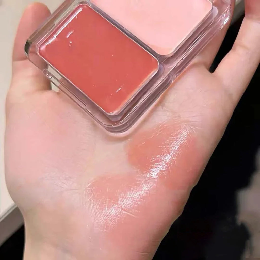Moisturizing Duo Cheek Blush Palette Brighten Contouring Natural Water Light Clear Shimmer Highlighter Blush Cream Multi-Purpose Qme