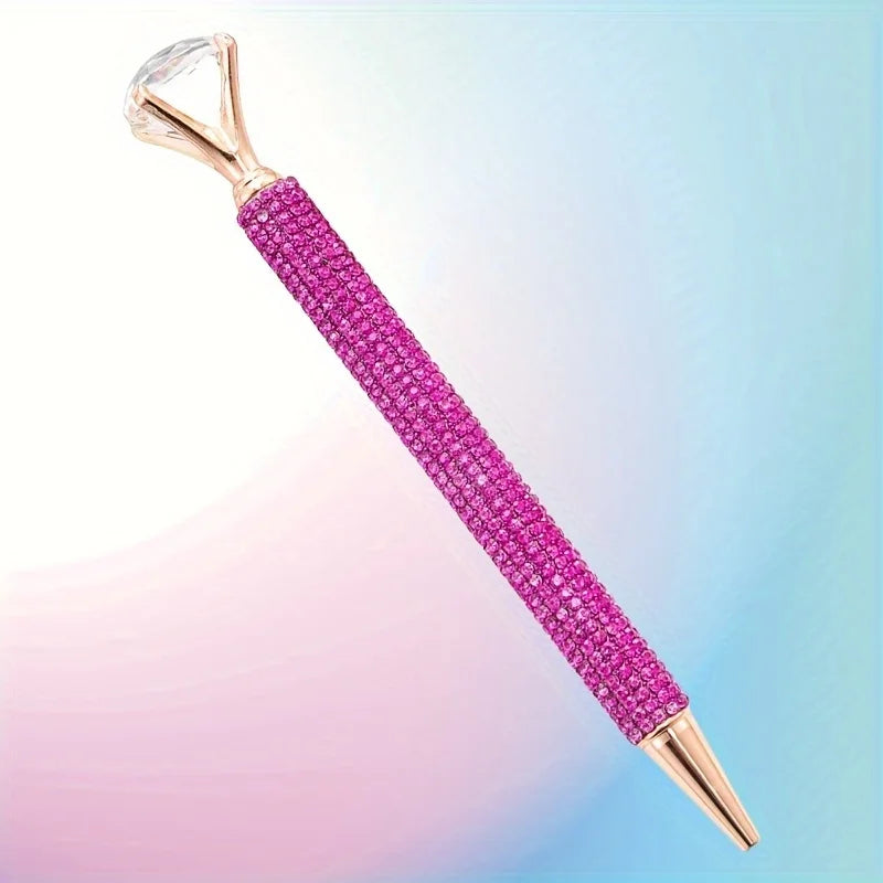Bling Rhinestone Ballpoint Pen Large Crystal Diamond Top Rose Gold Metal Shiny Diamond Pen Gift for Wedding Office School Women Qme Rose Red 1pc