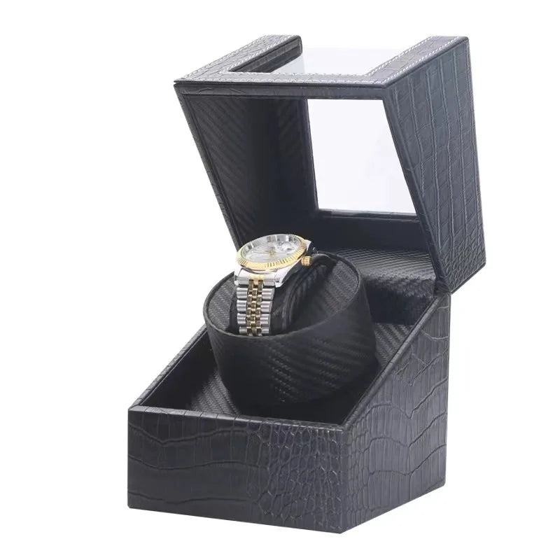 Watch Winder Automatic Winding Box for Mechanical Watches, Rotating Storage Case Watch Shaker, Automatic Watch Winding Device Qme Crocodile In Carbon