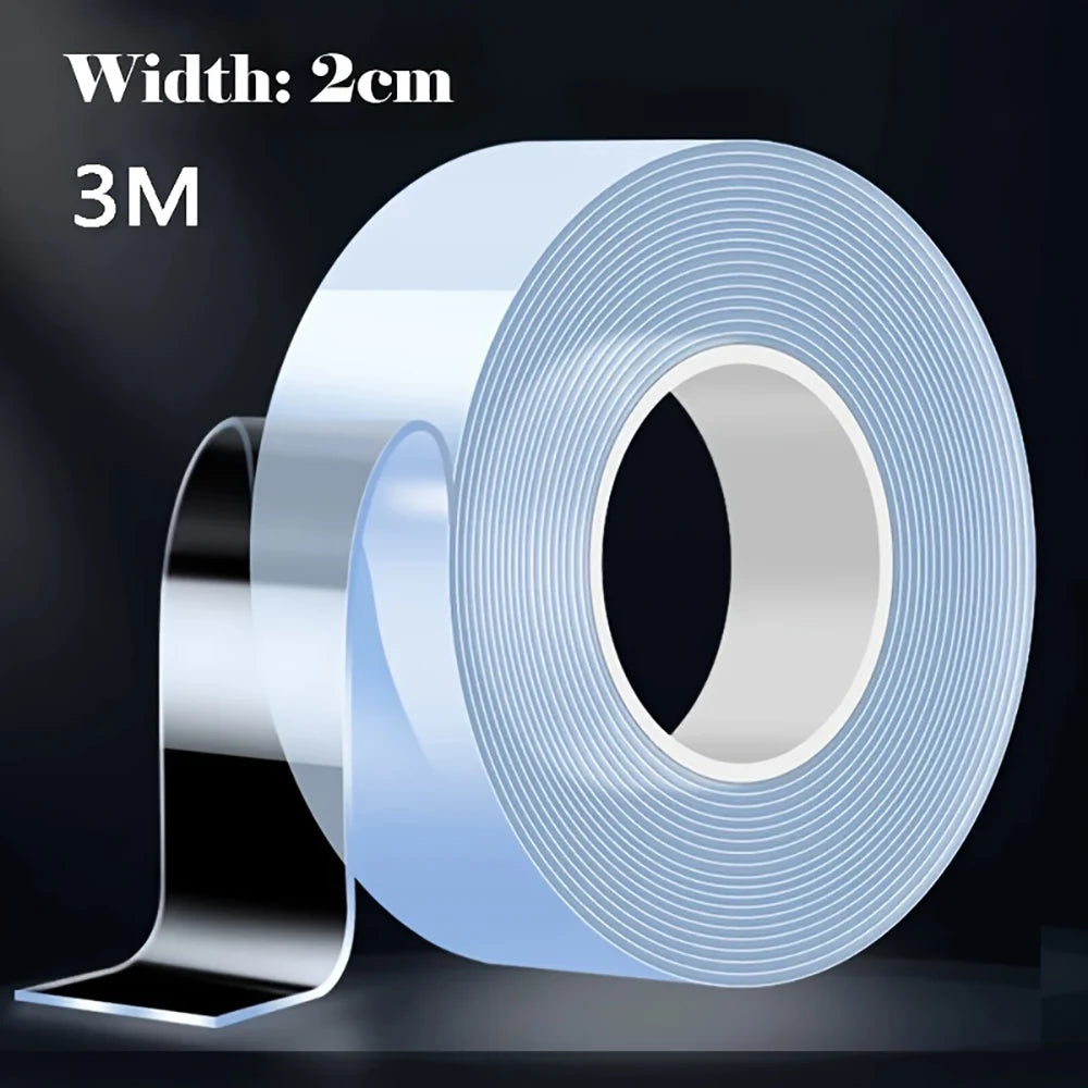 Nano Double Sided Adhesive Tape Extra Strong Glue Double Sided Masking Tape Waterproof Traceless Strip Household Reusable Tape Qme 0.02x3M