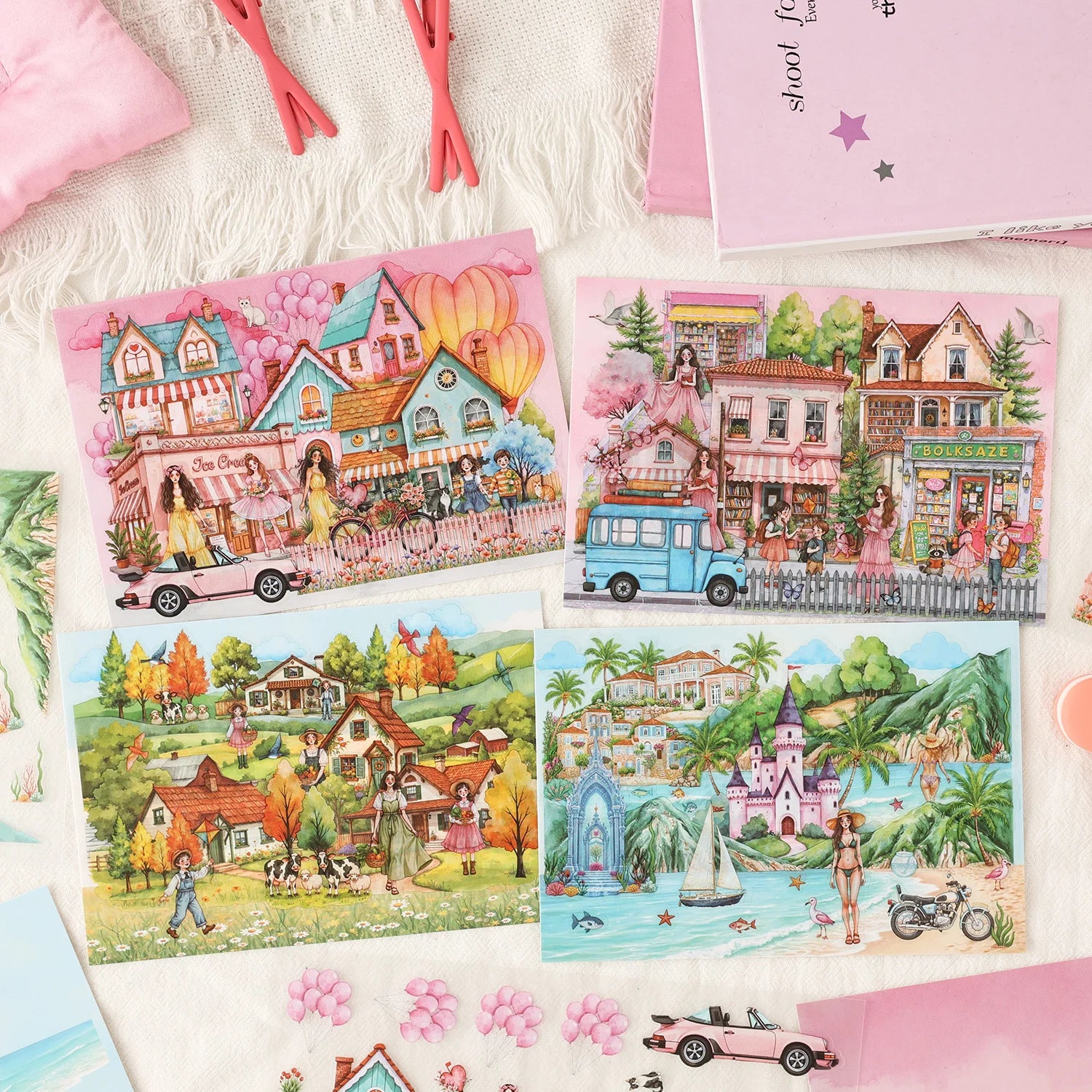 Seaside Home Castle Theme Miniature Stickers for Office Stress Relief, DIY Scrapbooking, Journal, Phone Case, Laptop, Guitar Qme