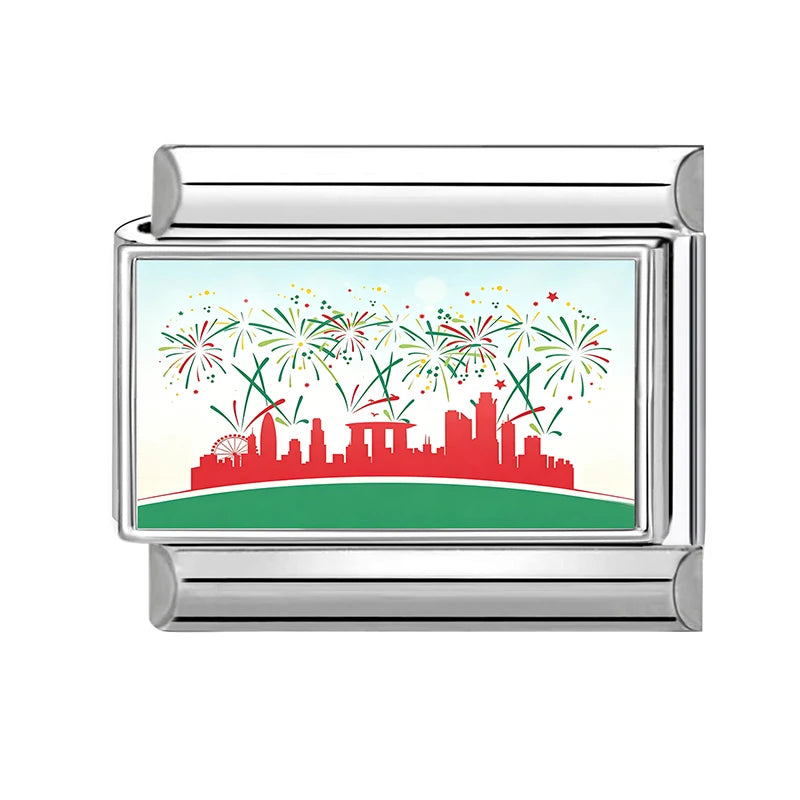 Fashion Colored Color Charm Ferris Wheel Lake City Scenery Italian Link Fit 9mm Stainless Steel Bracelet Jewelry Making DIY Gift Qme Style 9