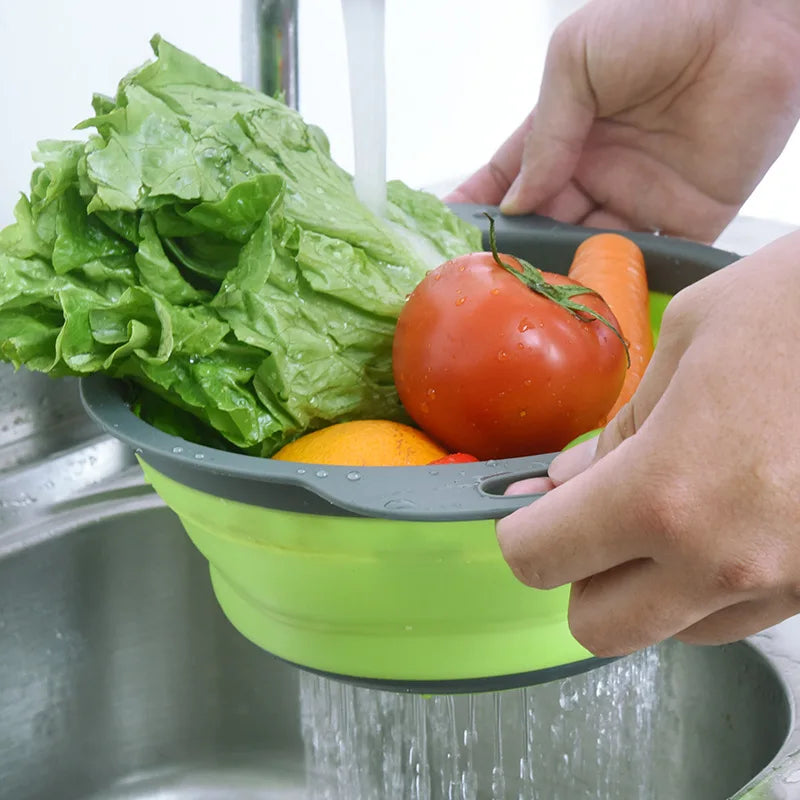 Foldable Vegetable Fruit Cleaning Basin Drainage Basket Silicone Collapsible Colander Folding Wash Drainer Kitchen Storage Tools Qme