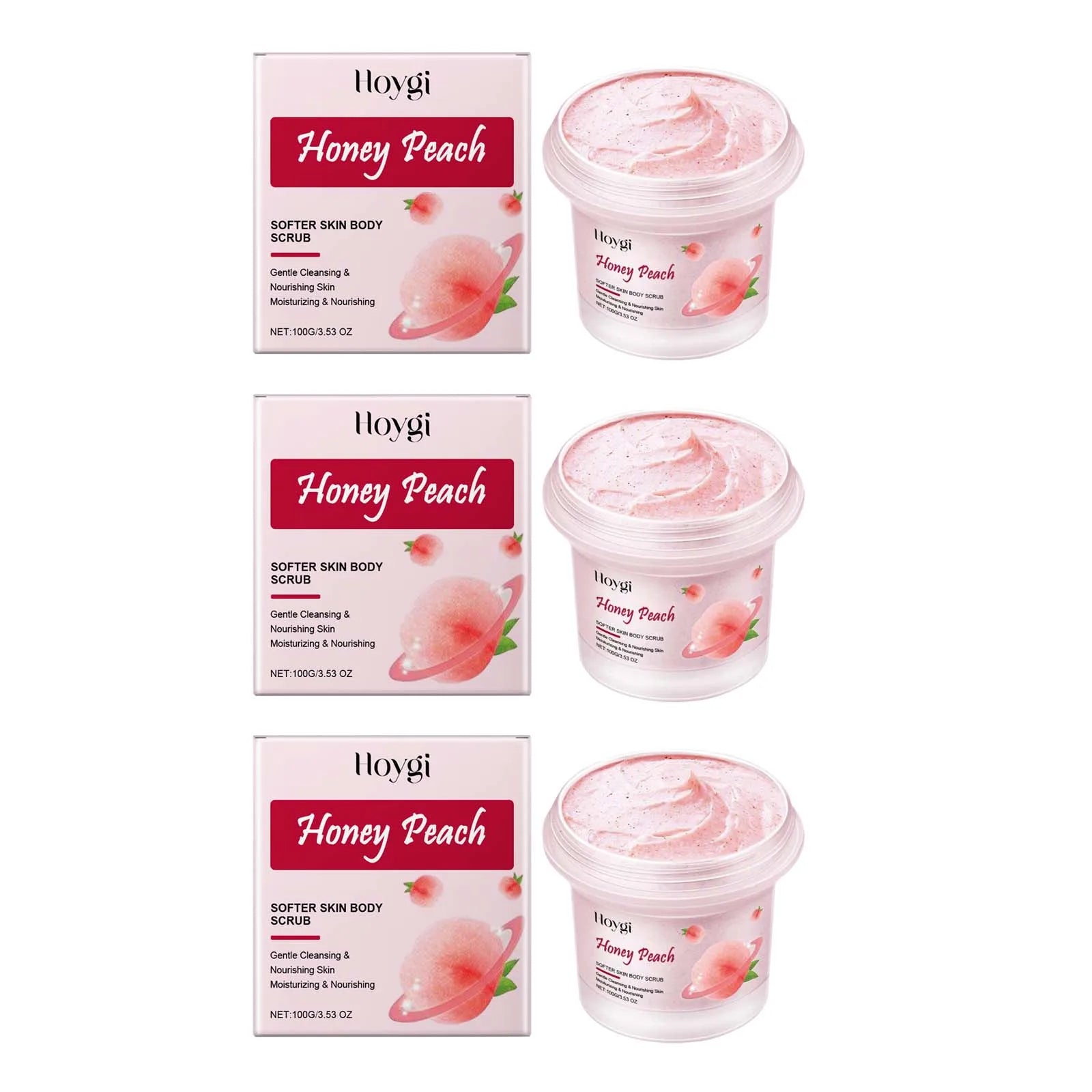 Honey Peach Softer Skin Body Scrub Gentle Exfoliating Cleanser Brightening Deep Cleaning Moisturizing Shiny Smooth Body Scrub Qme 3 x 100g boxed