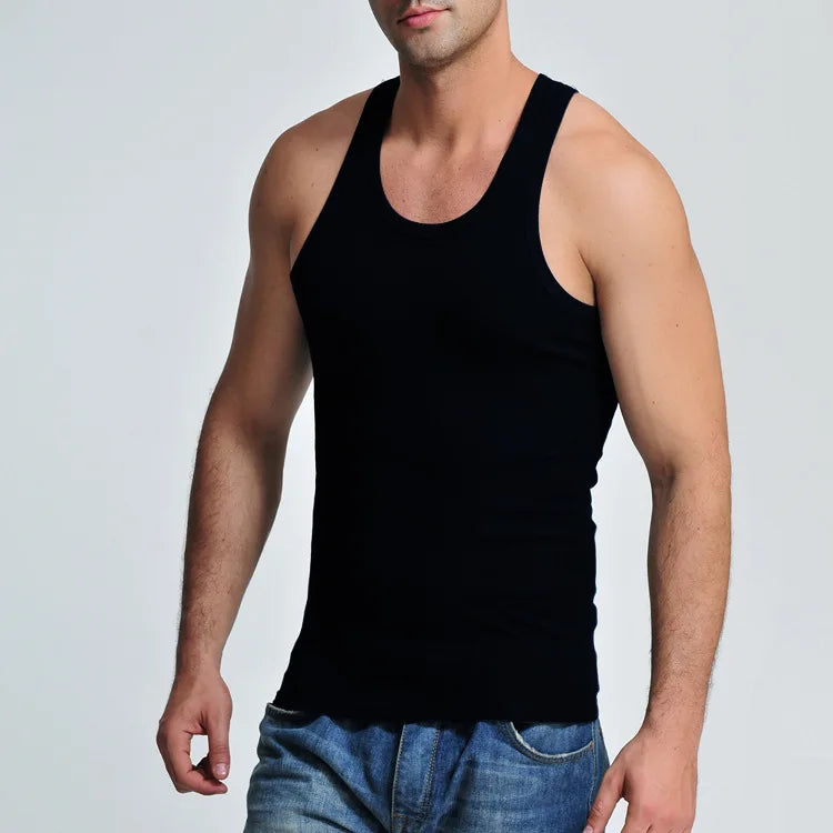 Casual Elastic Men's Vest Summer Thin Breathable Loose Fitness Sports Qme XXXL black