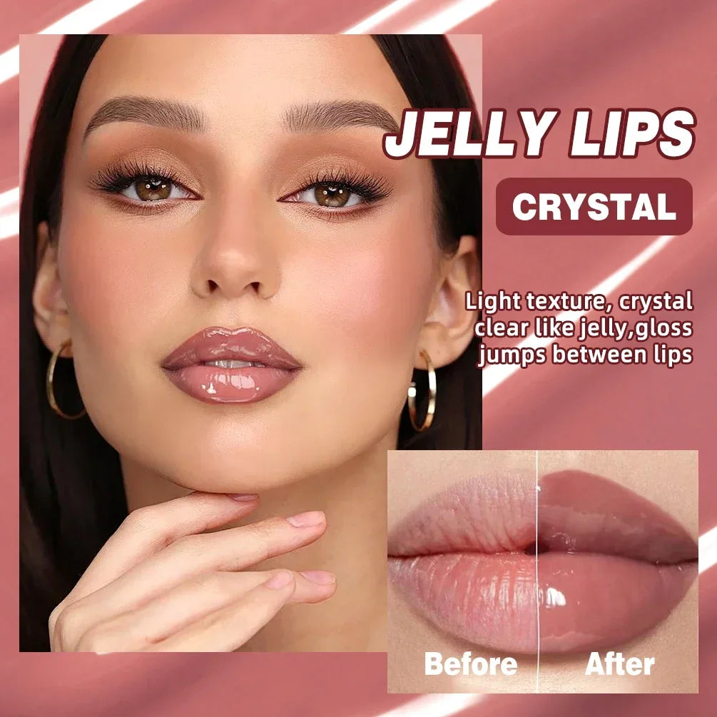 QIBEST Watery Crysta Lip Glaze Moisturizing Serum Brightening Lip Color Jelly Lip Gloss Glass Long Lasting Lip Oil Tint Cosmetic Qme