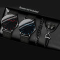 2 men's fashionable and casual round quartz watches and 3 pieces of jewelry, perfect gifts for daily wear and gift occasions. Qme black