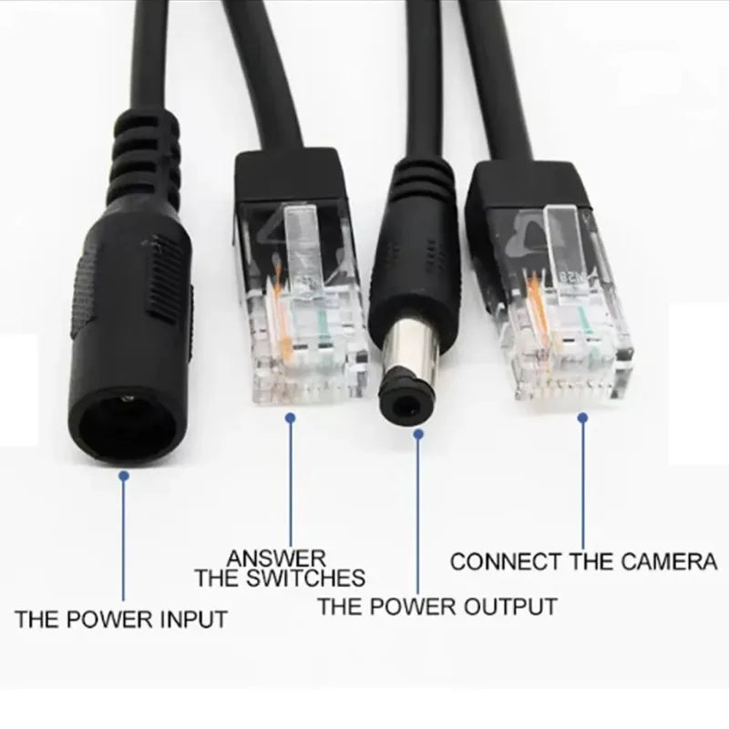 2pcs Gigabit PoE Splitter Cable 48V Input Multi-Voltage Output 5V/12V/24V DC 5.5x2.1mm Jack IP65 Waterproof for IP Camera Qme